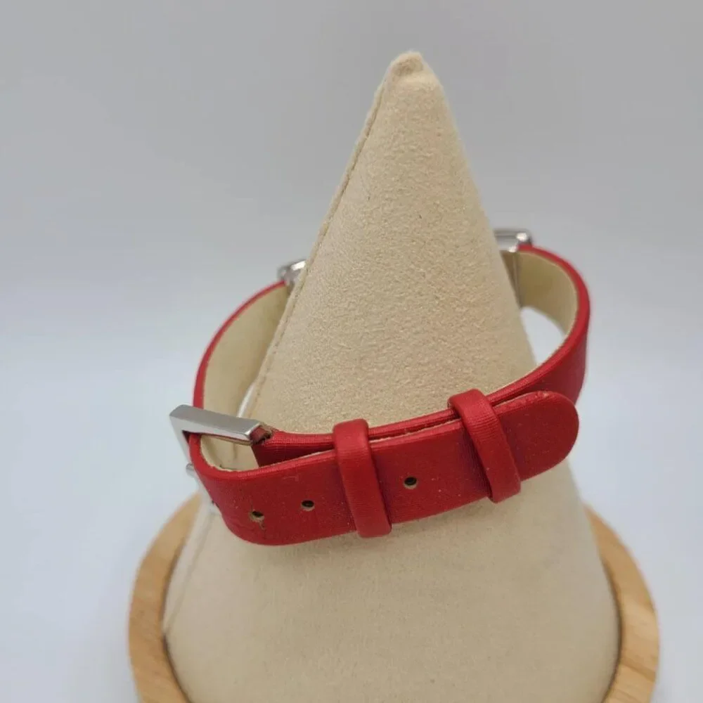 Bernaraud Limoges Porcelain Red Floral Red Leather Bracelet NWOT!